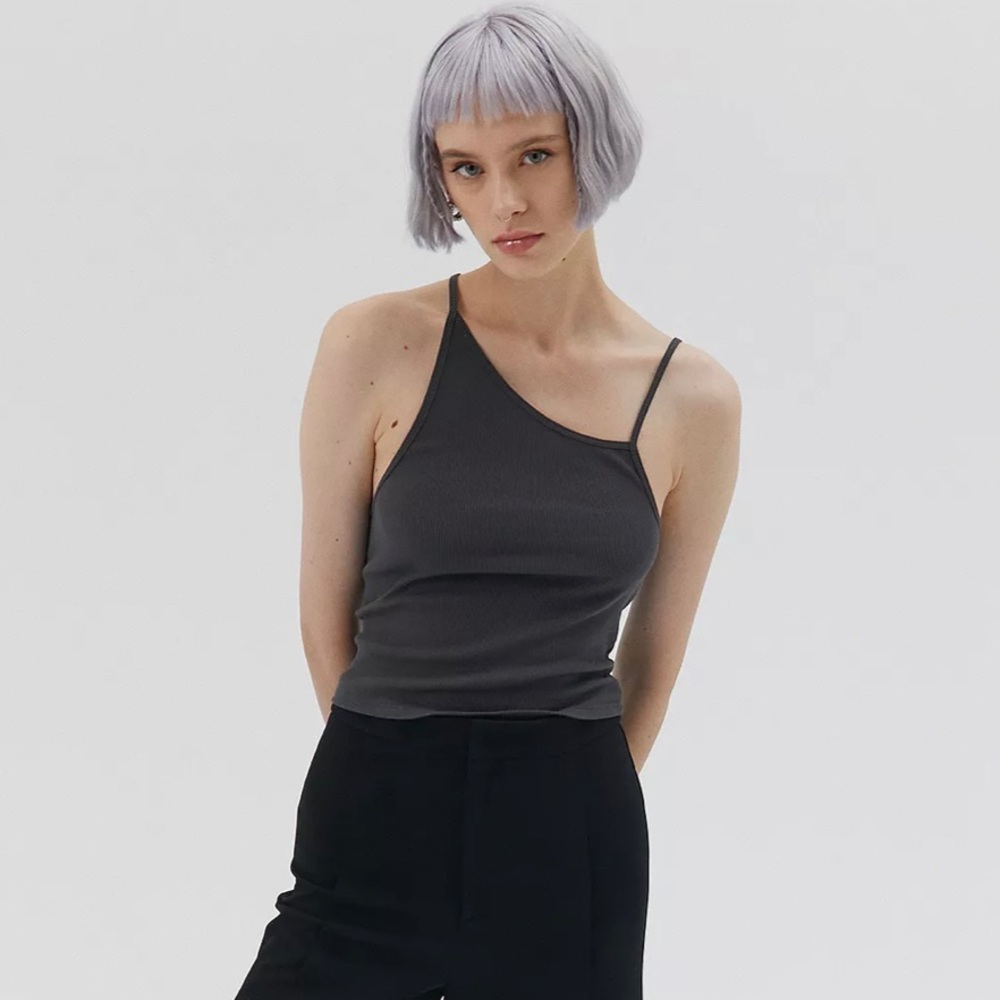 NWOT Urban Outfitters Asymmetrical Cami Crop Ribbed Top in Key Lime Green. Small
